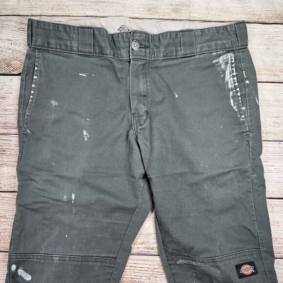 Dickies Skinny Straight Double Knee Work Pants Olive Green 34x30 Paint Stains - Picture 3 of 11